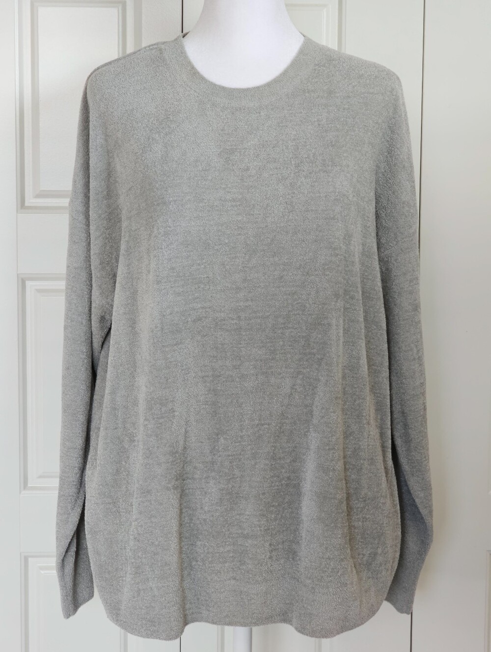 Barefoot Dreams CozyChic Ultra Lite Drop Shoulder Crew Pullover L Harbor Haze